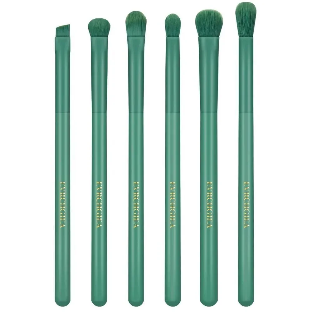 6 Pcs Green Professional Blending Soft Hairs Eye Makeup Brush Set & Wood Handle